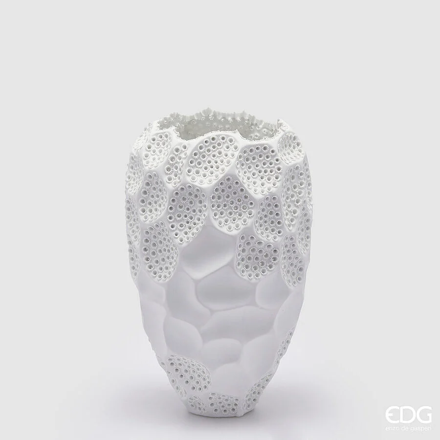 EDG Enzo De Gasperi Vaso Deluxe Intagli con fori H 35 Cm D 22,5 Cm Bianco