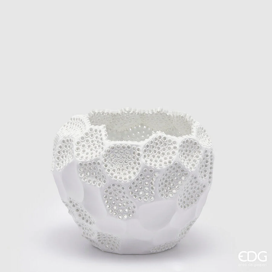 EDG Enzo De Gasperi Vaso Deluxe Intagli H 25 Cm D 31 Cm Bianco