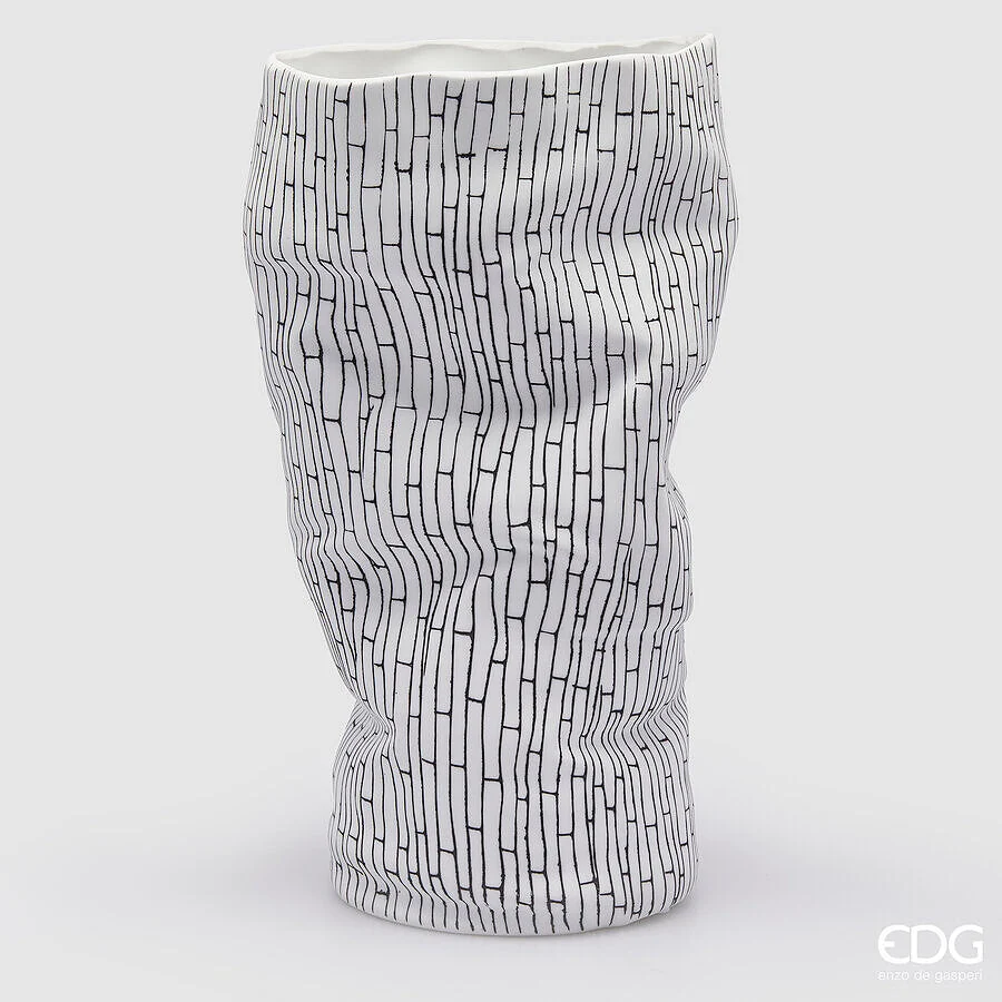 EDG Enzo De Gasperi Vaso Deluxe Mosaico H 50 Cm D 26 Cm Bianco e Nero