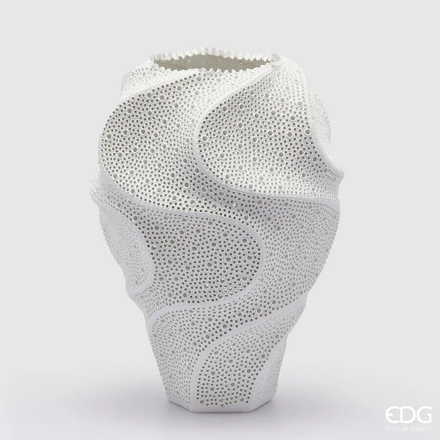 EDG Enzo De Gasperi Vaso Deluxe Onde con Fori H 45 Cm D 31 Cm Bianco