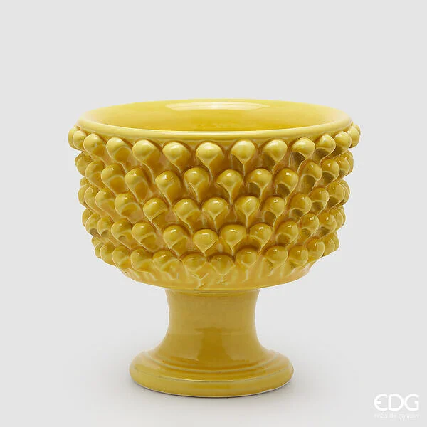 EDG Enzo De Gasperi Vaso Fenice Pigna con Piede H 24,5 Cm D 28 Cm Colore Giallo