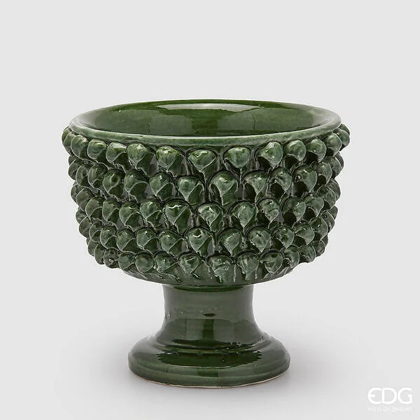 EDG Enzo De Gasperi Vaso Fenice Pigna con Piede H 24,5 Cm D 28 Cm Colore Verde