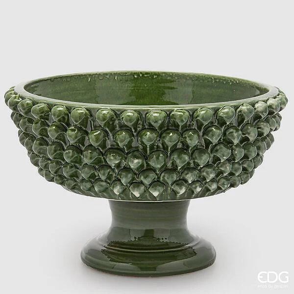 EDG Enzo De Gasperi Vaso Fenice Pigna con Piede H 24,5 Cm D 40 Cm Colore Verde