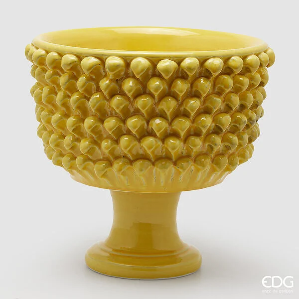EDG Enzo De Gasperi Vaso Fenice Pigna con Piede H 31 Cm D 33 Cm Colore Giallo
