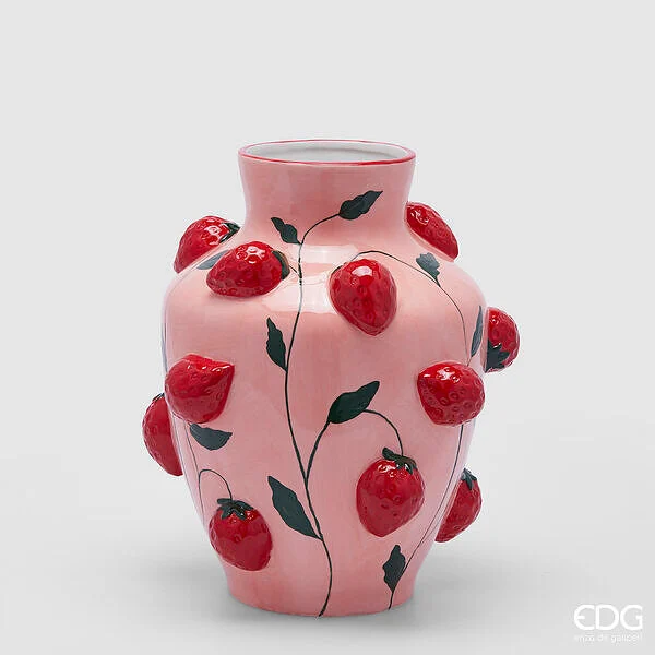 EDG Enzo De Gasperi Vaso Fragole Anfora H 31 Cm D 25 Cm Rosa e Rosso