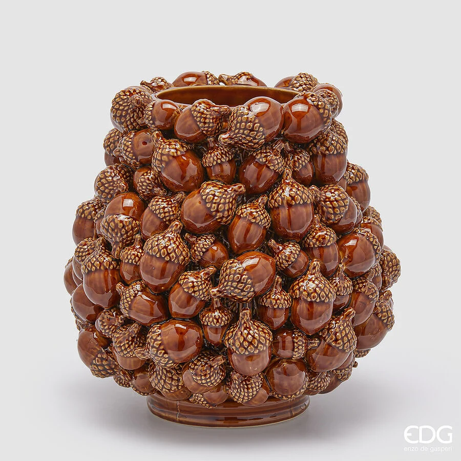 EDG Enzo De Gasperi Vaso Freaky Ghiande Bombato H 30 Cm L 31,5 Cm L 31,5 Cm Nocciola
