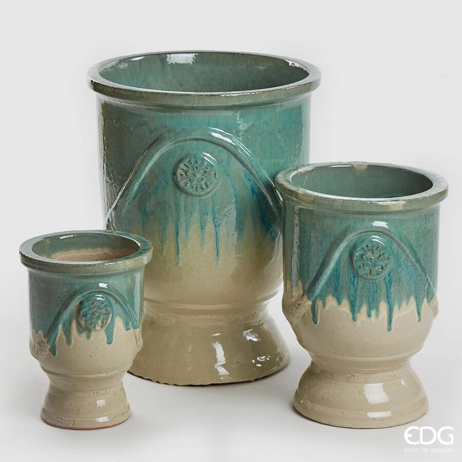 EDG Enzo De Gasperi Set 3 Pz Vaso Glaze Coppa H 58 Cm H 41 Cm H 30 Cm Green Mix Waterproof