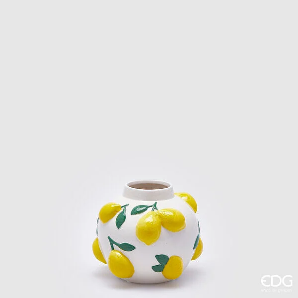 EDG Enzo De Gasperi Vaso Limoni Sfera H 13 Cm D 16 Cm Bianoc e Giallo
