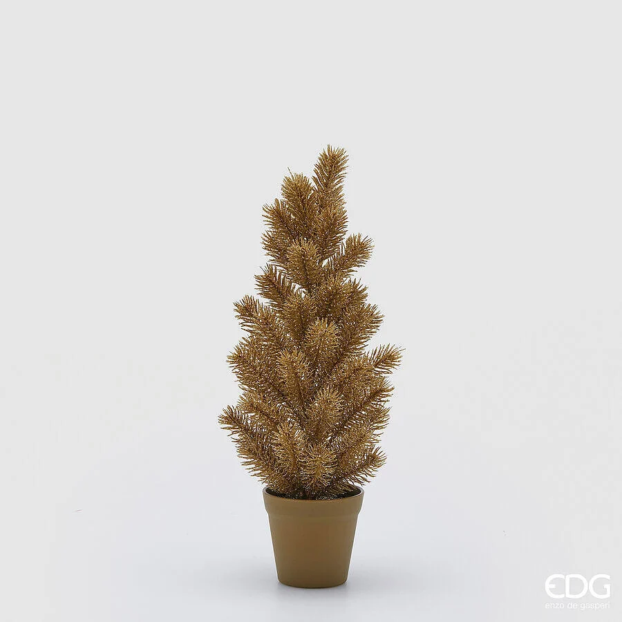 EDG Enzo De Gasperi Vaso Pino con Glitter Natale H 47 Cm D 10 Cm Gold