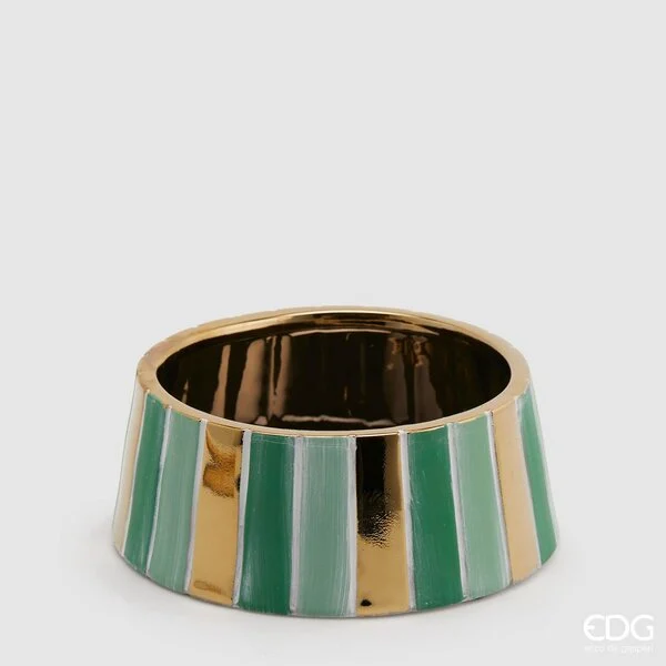 EDG Enzo De Gasperi Vaso Righe Bicolore H 7,5 Cm D 19 Cm Verde Oro