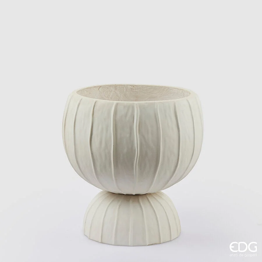 EDG Enzo De Gasperi Vaso Righe Bombato con Piede H 35 Cm D 35 Cm Bianco