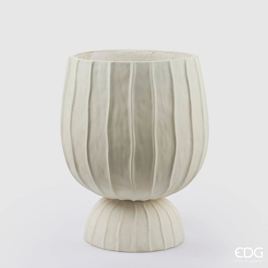 EDG Enzo De Gasperi Vaso Righe Bombato con Piede H 45 Cm D 35 Cm Bianco