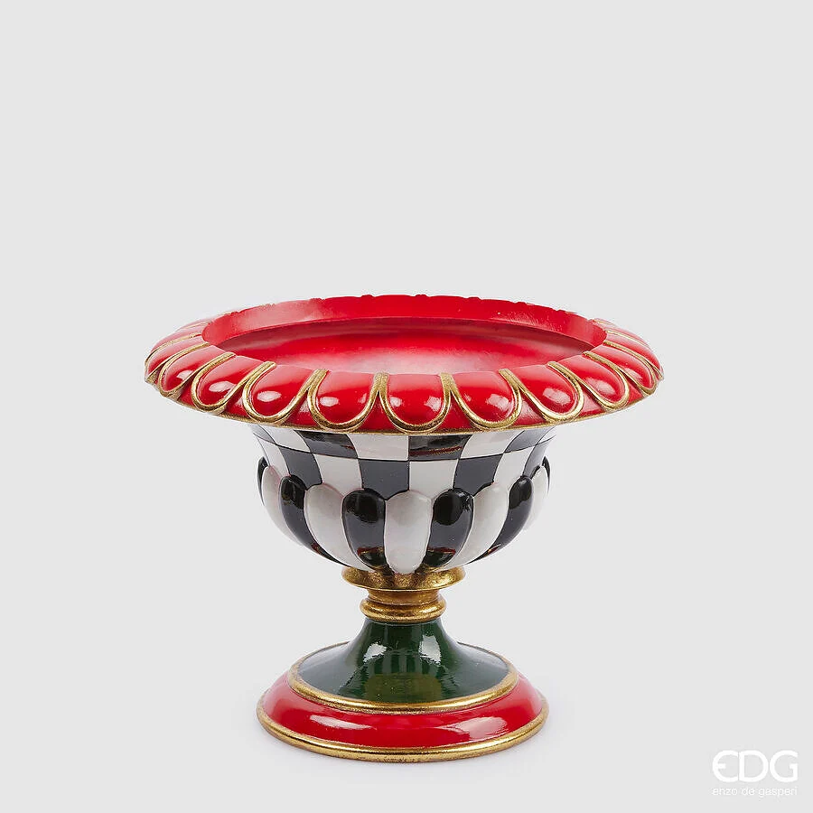 EDG Enzo De Gasperi Vaso Natale Scacchi Coppa H 26 Cm D 33 Cm Bianco Nero