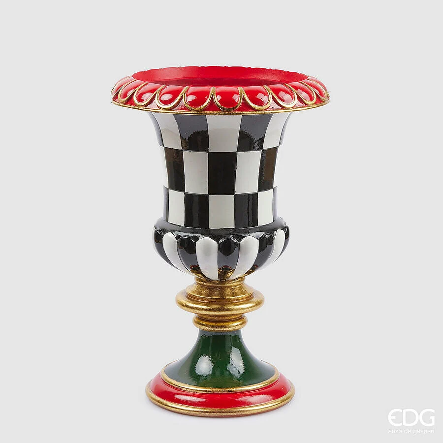 EDG Enzo De Gasperi Vaso Natale Scacchi Coppa H 41 Cm D 27 Cm Bianco Nero