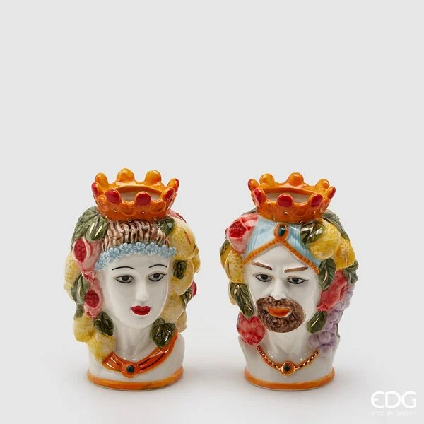 EDG Enzo De Gasperi Vaso Testa Sicily H 15 Cm Lui o Lei 1 Pz  Multicolor