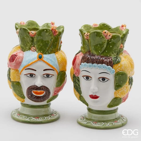 EDG Enzo De Gasperi Vaso Testa Sicily H 24 Cm Lui o Lei 1 Pz  Multicolor