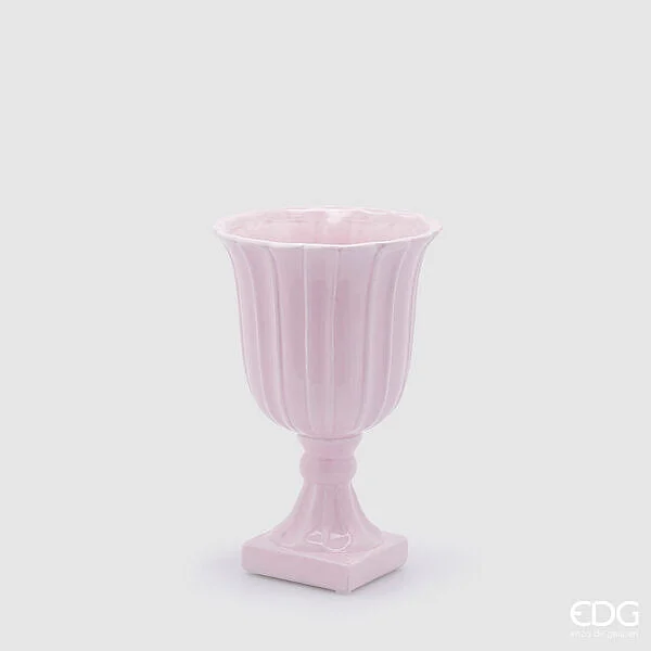 EDG Enzo De Gasperi Vaso Tulipano Coppa con Piede H 30 Cm D 19 Cm Rosa Chiaro