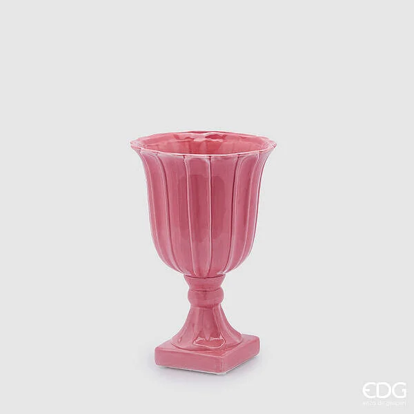EDG Enzo De Gasperi Vaso Tulipano Coppa con Piede H 30 Cm D 19 Cm Rosa