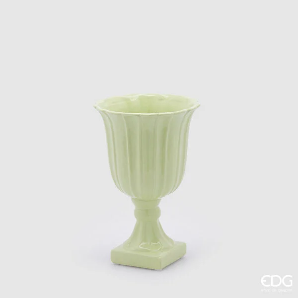 EDG Enzo De Gasperi Vaso Tulipano Coppa con Piede H 30 Cm D 19 Cm Verde Chiaro