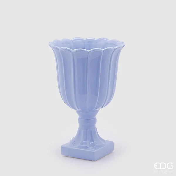 EDG Enzo De Gasperi Vaso Tulipano Coppa con Piede H 35 Cm D 24 Cm Indigo