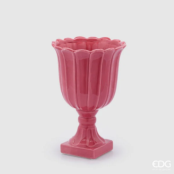 EDG Enzo De Gasperi Vaso Tulipano Coppa con Piede H 35 Cm D 24 Cm Rosa