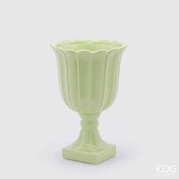 EDG Enzo De Gasperi Vaso Tulipano Coppa con Piede H 35 Cm D 24 Cm Verde Chiaro
