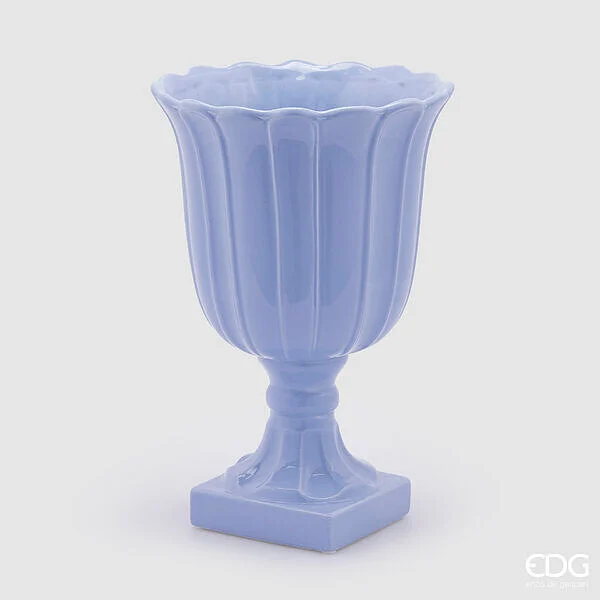 EDG Enzo De Gasperi Vaso Tulipano Coppa con Piede H 41 Cm D 27 Cm Indigo