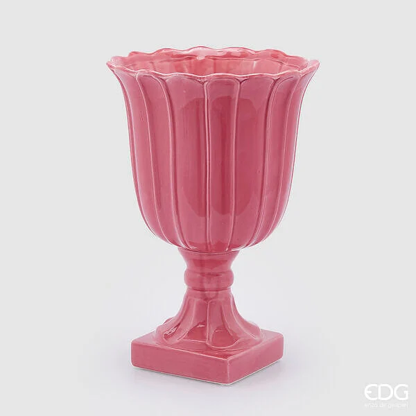 EDG Enzo De Gasperi Vaso Tulipano Coppa con Piede H 41 Cm D 27 Cm Rosa