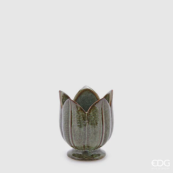 EDG Enzo De Gasperi Vaso Tulipano H 13 Cm D 11 Cm Verde