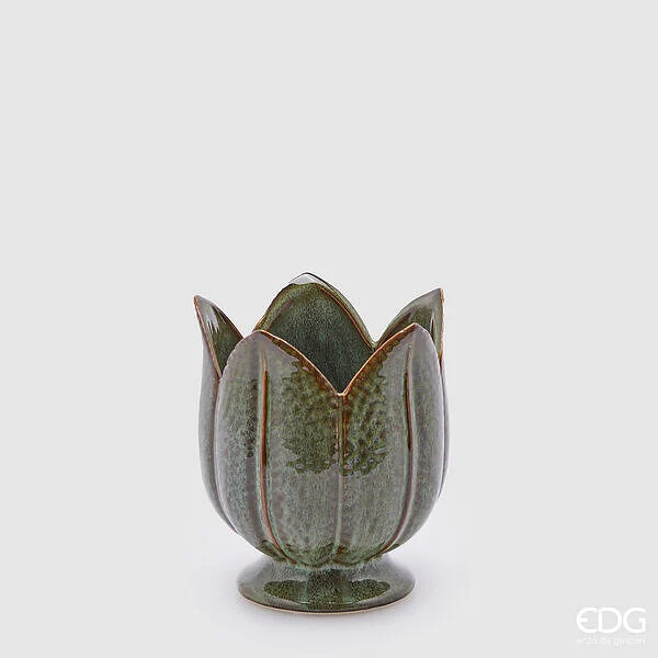 EDG Enzo De Gasperi Vaso Tulipano H 16 Cm D 14 Cm Verde