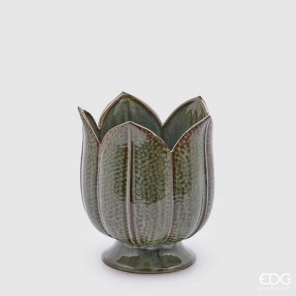 EDG Enzo De Gasperi Vaso Tulipano H 19 Cm D 16 Cm Verde