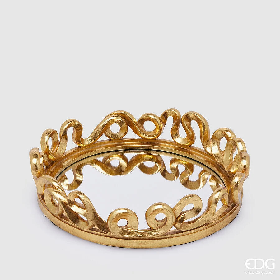 EDG Enzo De Gasperi Vassoio Natale Decorativo Balze Rotondo H 6 Cm D 26 Cm Gold