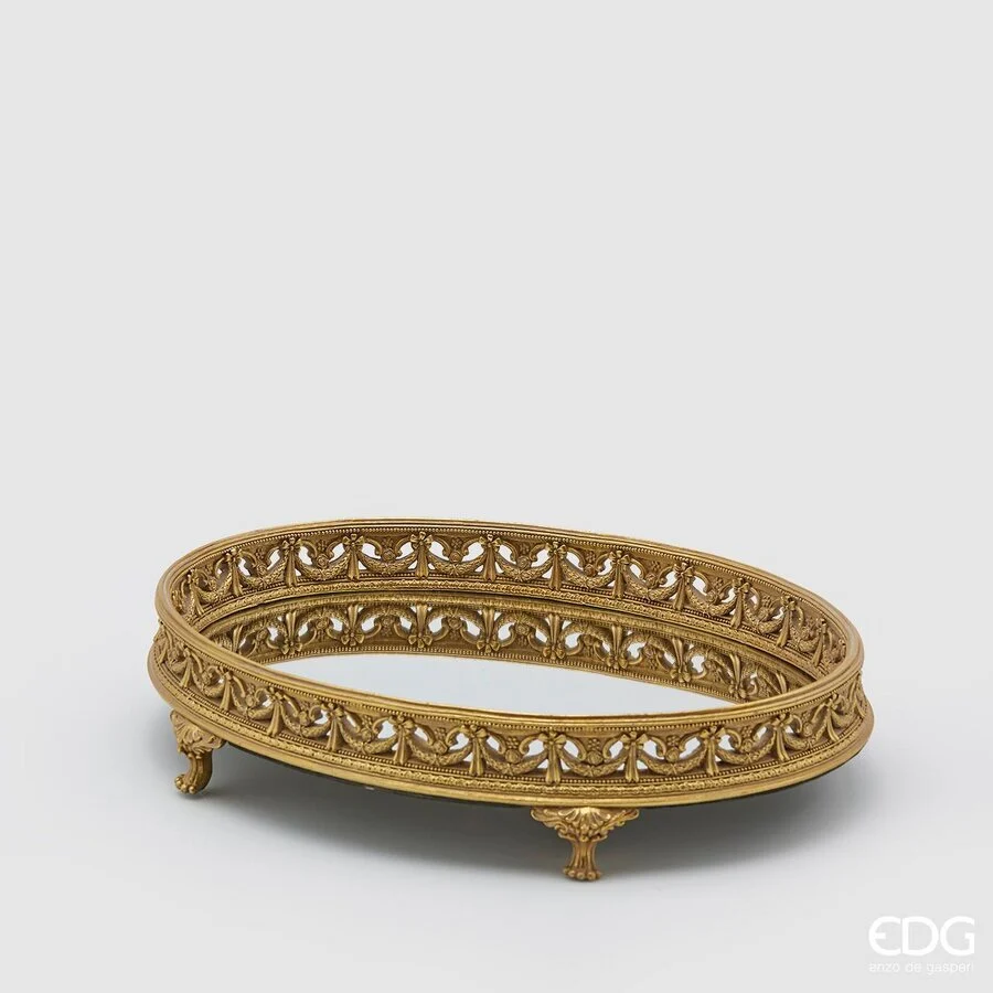 EDG Enzo De Gasperi Vassoio Natale Specchio con Bordo H 8 Cm 38 x 28 Cm Gold