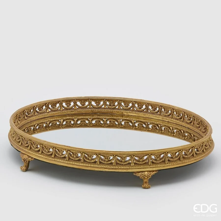 EDG Enzo De Gasperi Vassoio Natale Specchio con Bordo H 8 Cm 51 x 38 Cm Gold