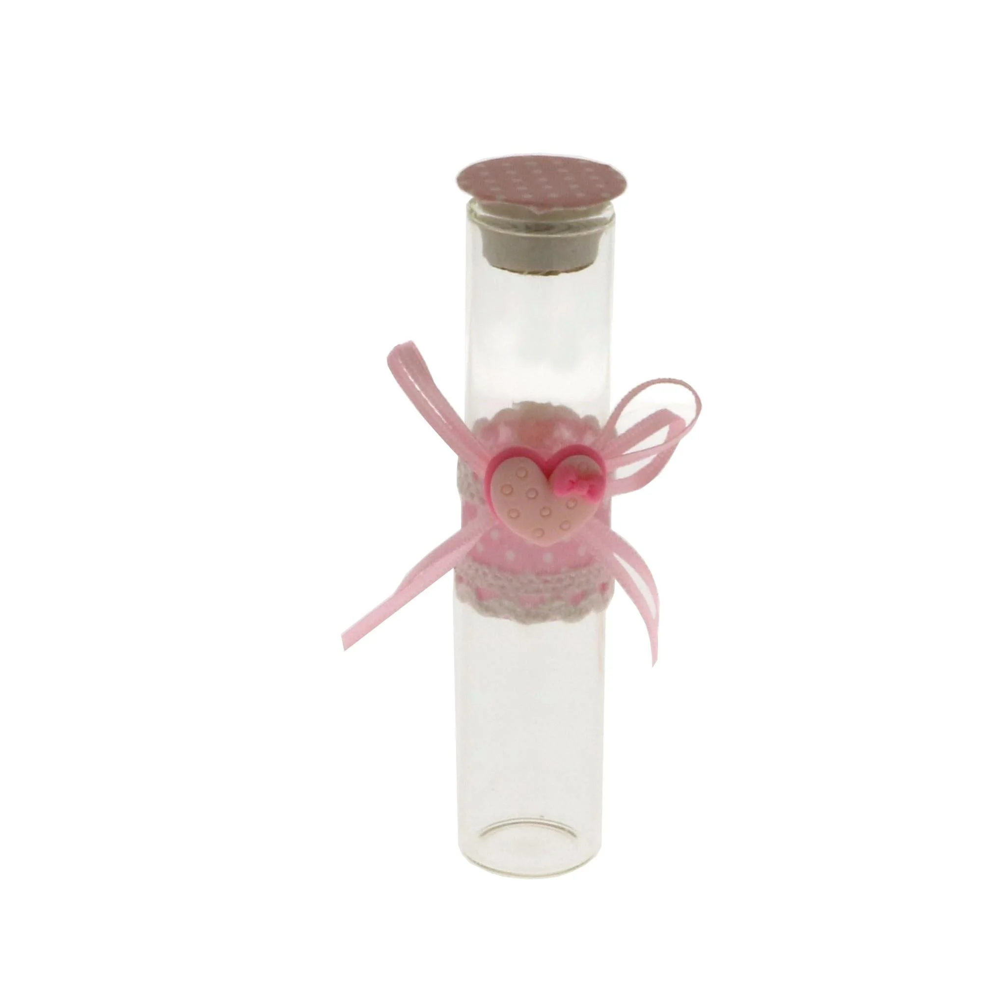 ETM Bomboniera Fiala Provetta Vetro Tondo H 12,5 Cm Rosa 12 Pz