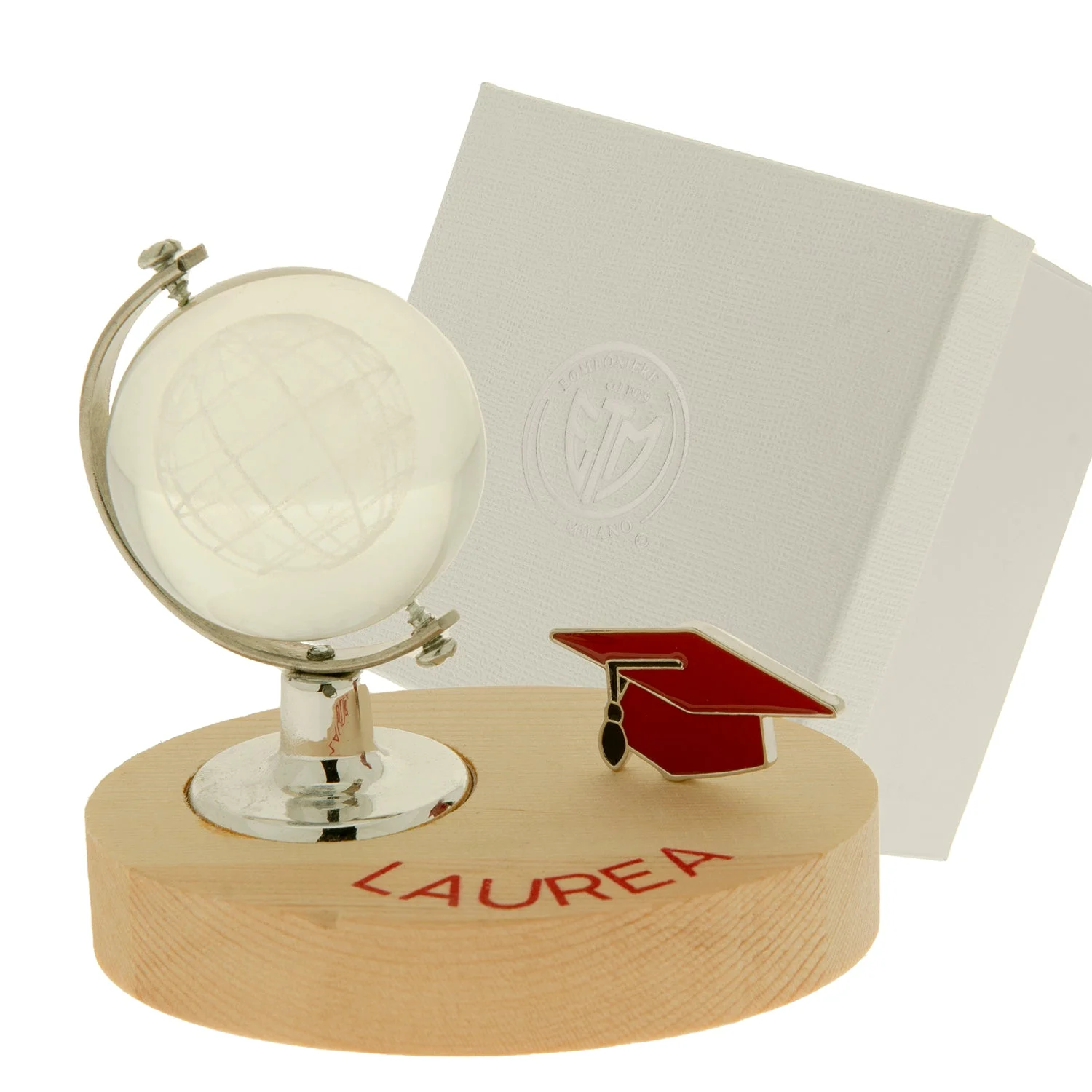 ETM Bomboniera Ovale Mondo Laurea H 8 Cm D 8 Cm Beige Rosso