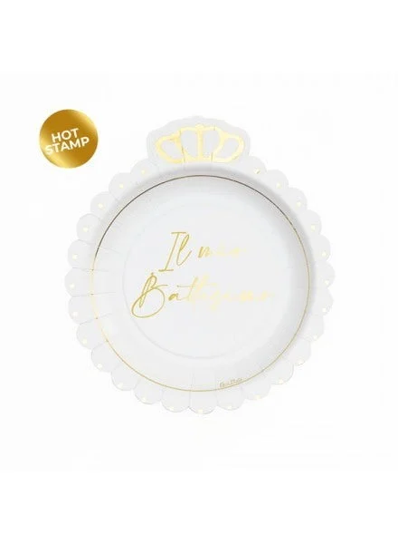 Givi Piatti in carta corona (8 pz) - Battesimo Oro 20 cm