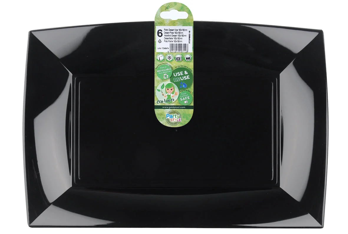 Gold Plast Piatto Rettangolare Nice Nero 345 x 230 Mm 6 Pz