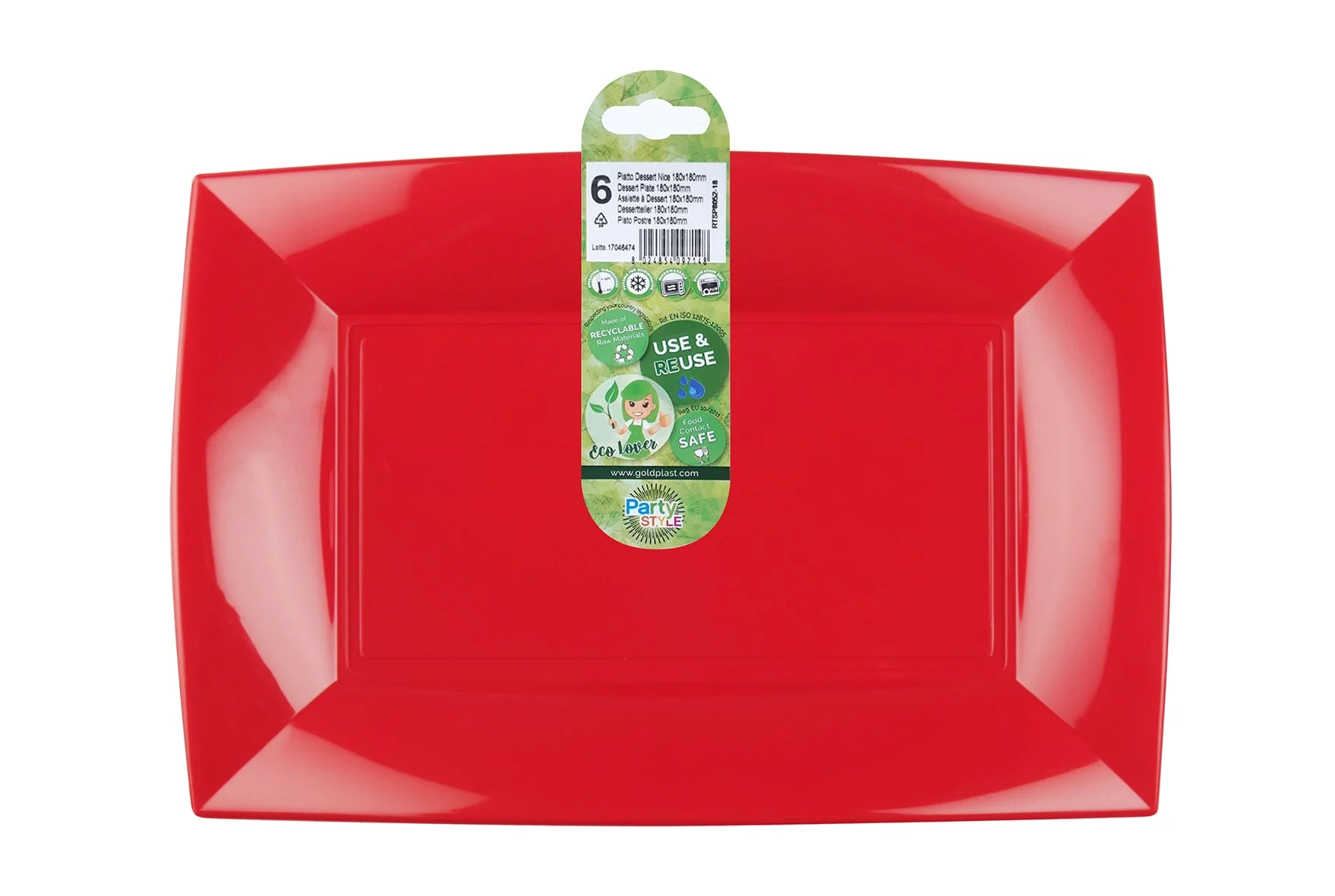Gold Plast Piatto Rettangolare Nice Rosso China 345 x 230 Mm