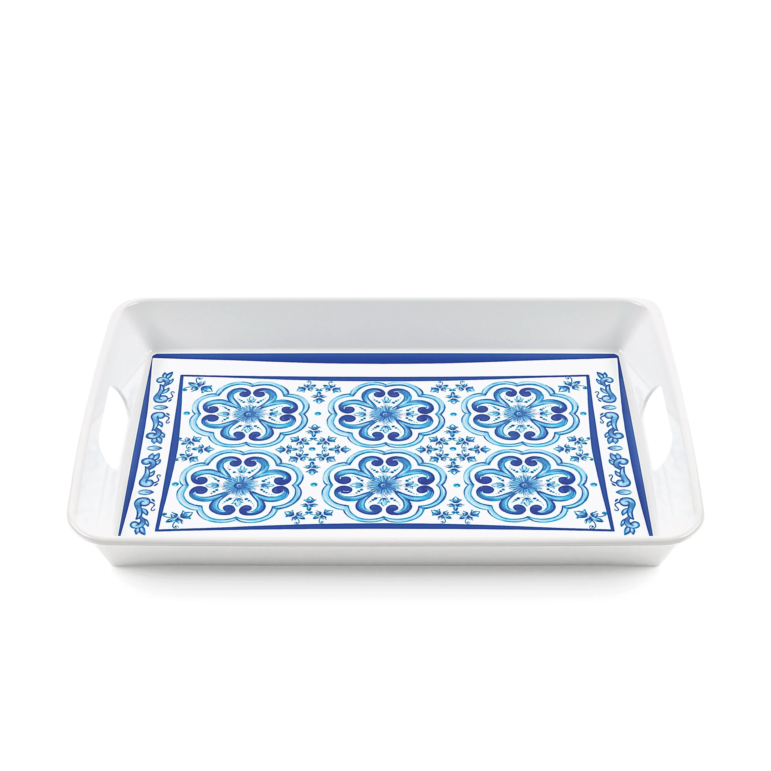 GUZZINI Vassoio Rettangolare  Decoro Blues con Manici Melamina Table Decor