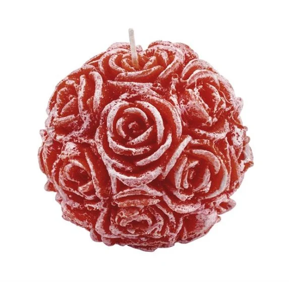L'Arcolaio Candela sfera di rose piccola - Cera Rossa H 7 D 8 cm - Conf 12 Pz