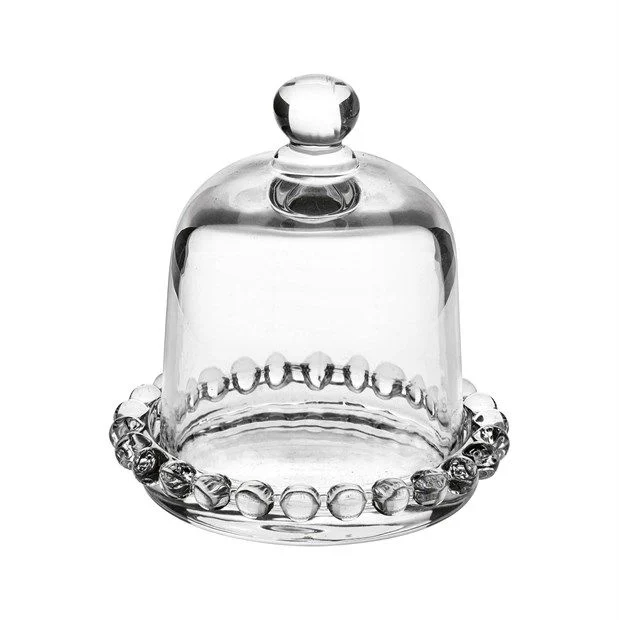 L'Arcolaio Cupola piccola con piatto - Vetro trasparente bordo decorato H 10 D 9,5 cm