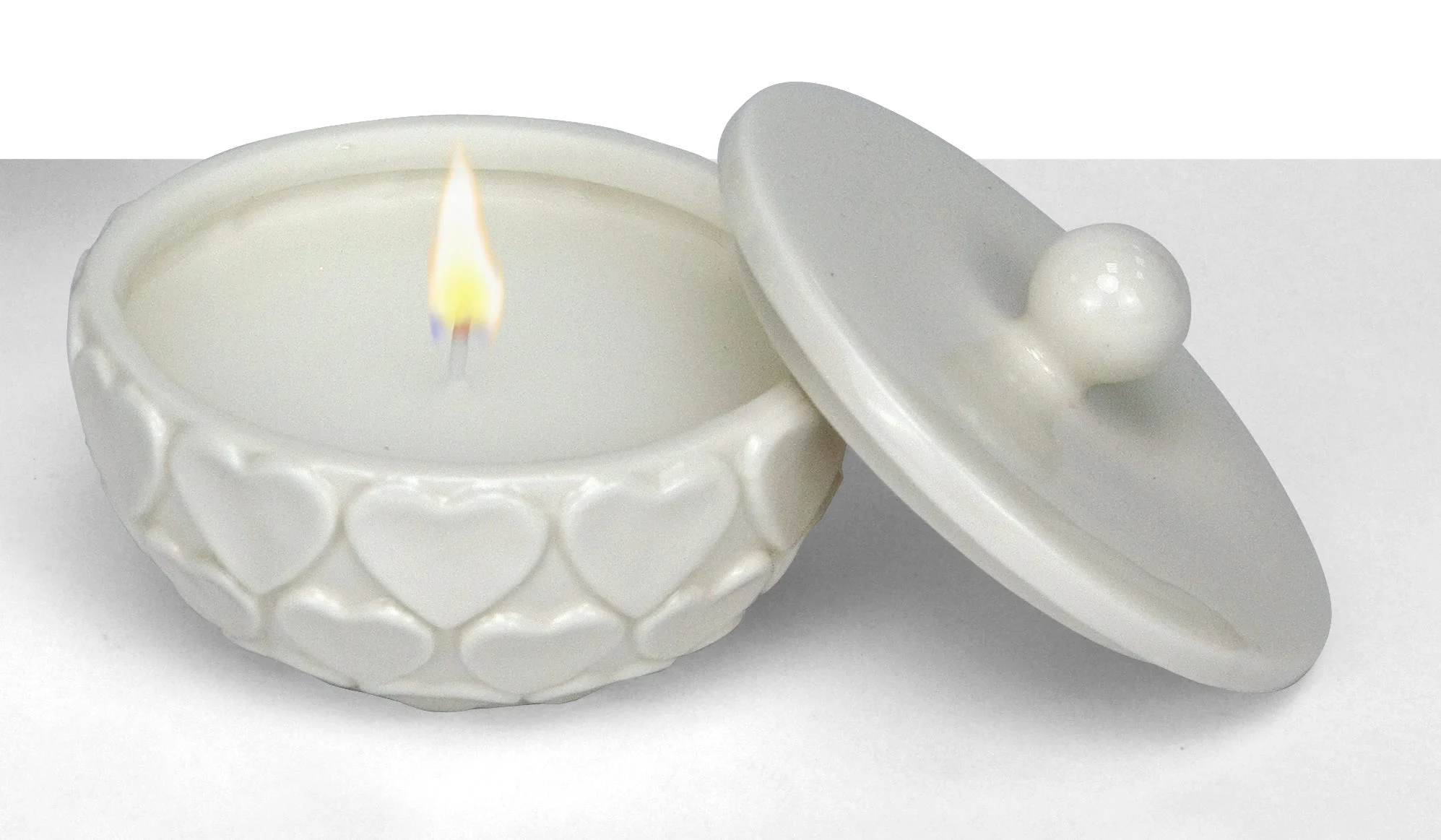 Linea Due Elle Candela Porcellana con Cuori 10,3 x 10,3 x 7,5 Cm Bianco