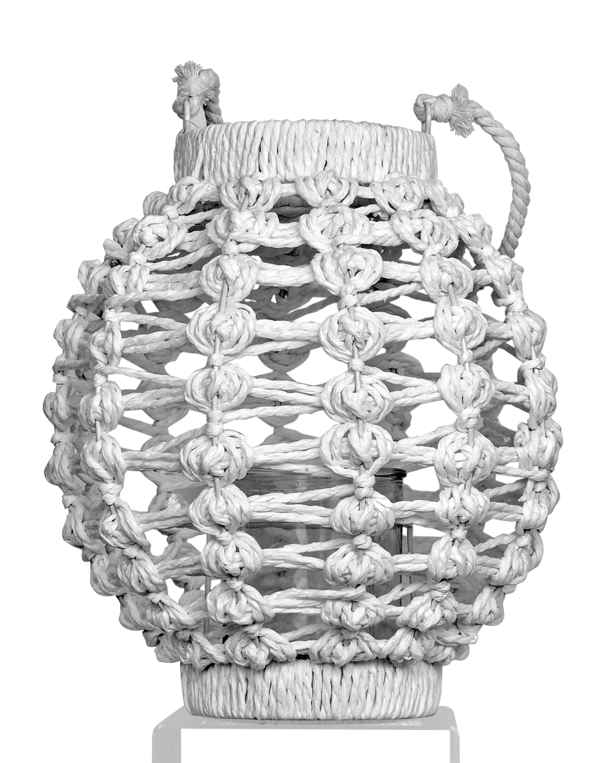 Linea Due Elle Lanterna in Corda 27 x 27 x 31 Cm Bianco