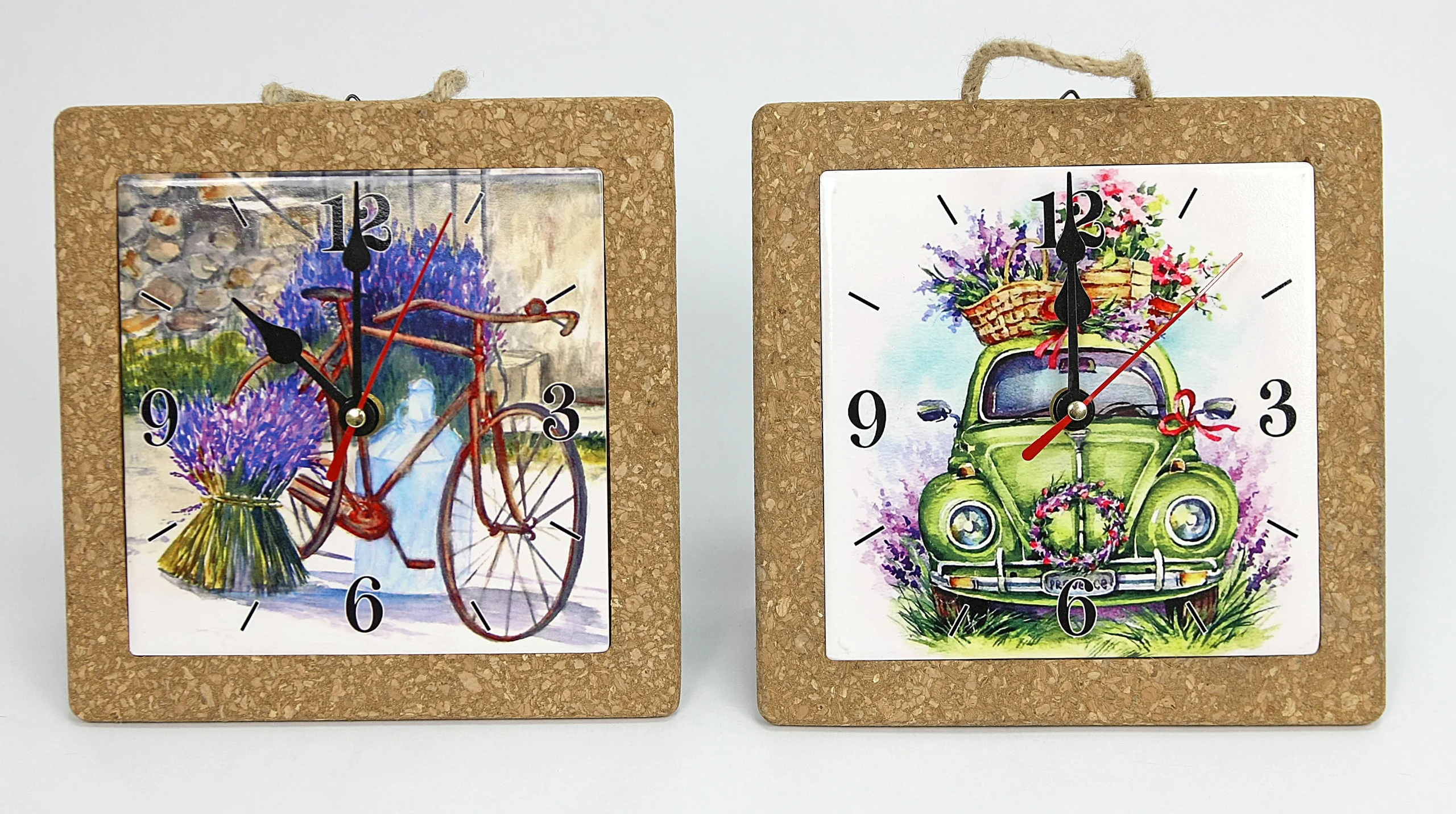 Linea Due Elle Orologio Ceramica e Sughero 19,5 x 19,5 x 4 Cm Decorazione Lavanda 1 Pz
