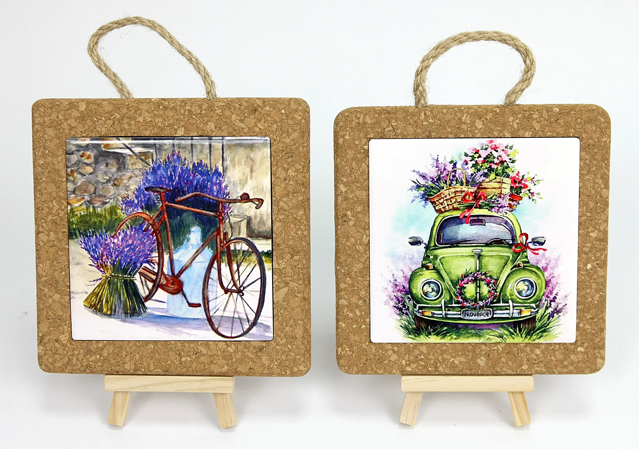 Linea Due Elle Sottopentola Ceramica e Sughero 15 x 15 x 1 Cm Decorazione Lavanda 1 Pz
