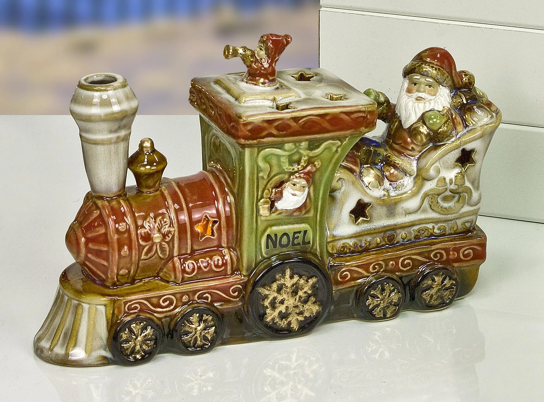 Linea Due Elle Treno con Babbo Natale Porcellana Luce LED 21 x 6,5 x 14.5 cm