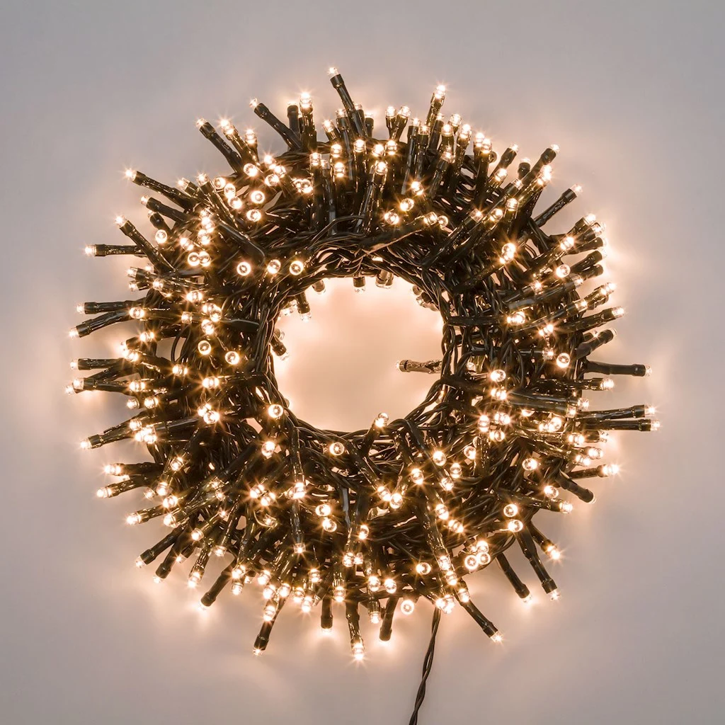 Lotti Catena Natale MiniCluster D 6 Cm 1500 Led 30,5 Mt + 4 Mt Cavo Led Bianco Caldo