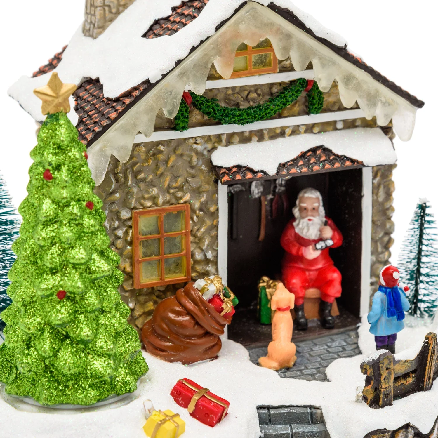 Lotti Villaggio Natale Casa di Babbo Natale H 17,5 Cm 20 x 15,5 Cm Led Musica Albero Rotante