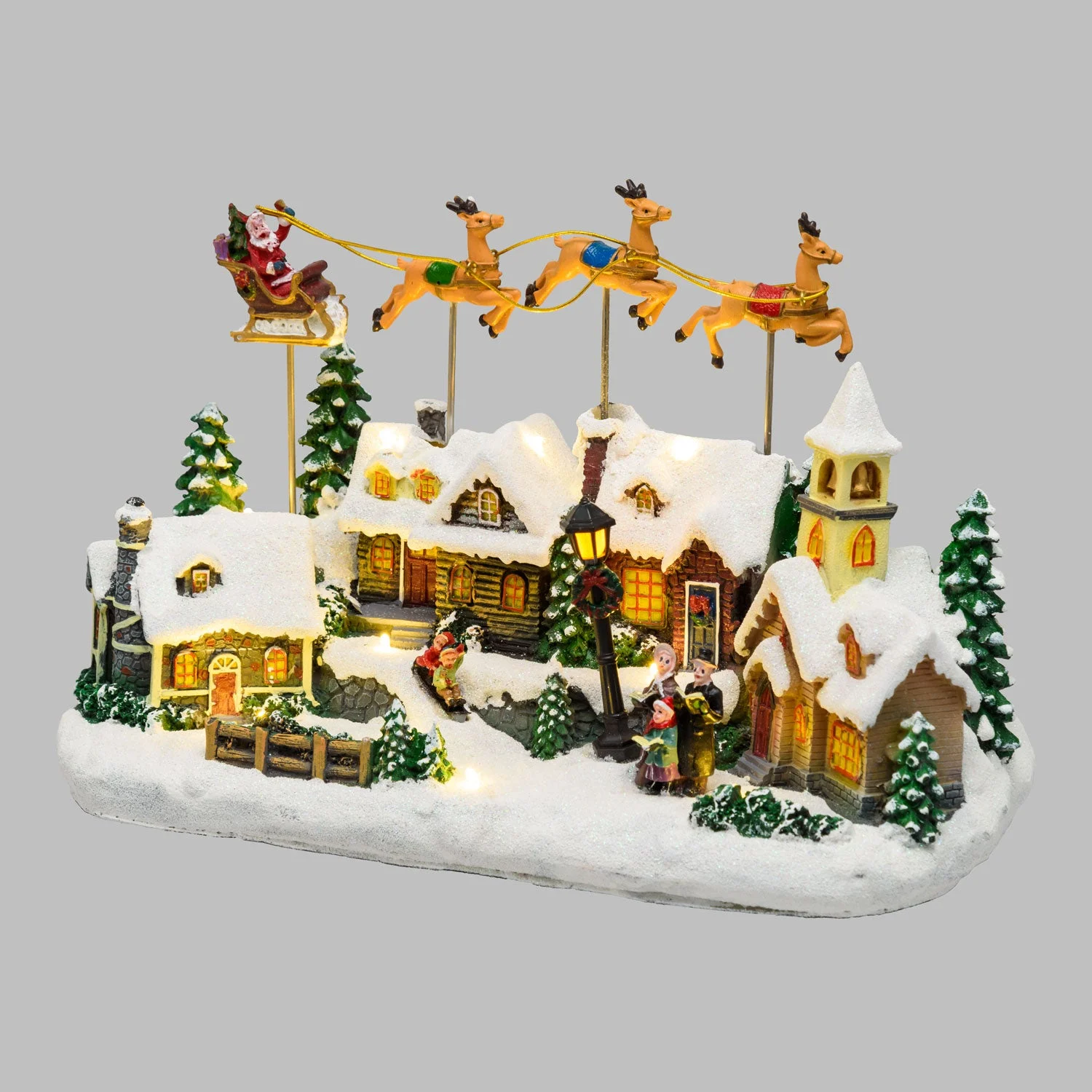 Lotti Villaggio Natale Innevato con Chiesa H 23 Cm 34 x 16 Cm Led Musica Movimento Rotante